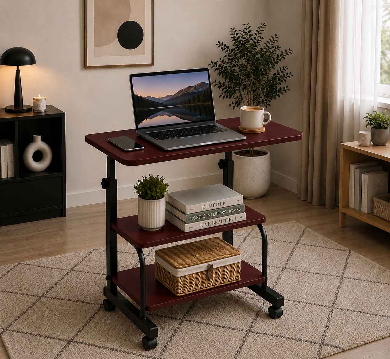 Double layer adjustable table (Brown)